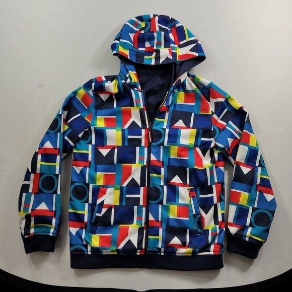 Tommy Hilfiger Reversible Varsity Jacket Mens Small Hooded Navy Blue RARE PRINT - Picture 5 of 12